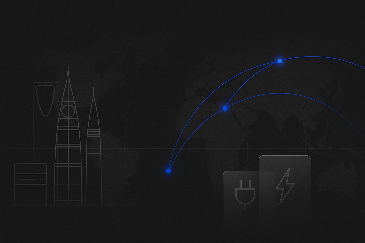Concept art of a Saudi energy-adjacent data center and power campus blending desert infrastructure with hyperscale cooling towers.